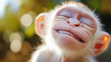 A monkey is smiling and laughing photo