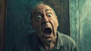 An old man with a shocked expression photo