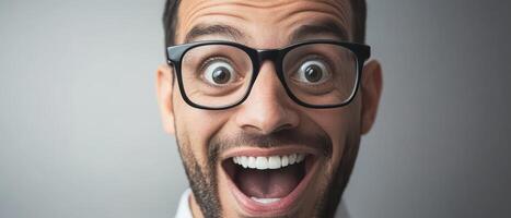 A man with glasses and a beard is making a funny face photo