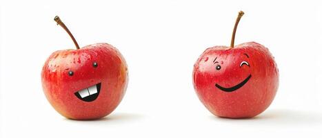 Two apples with faces and smiles photo