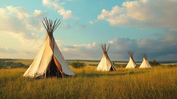 A group of teepees in a field photo