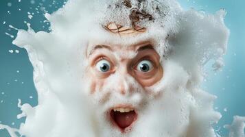 A man with a beard covered in foam photo