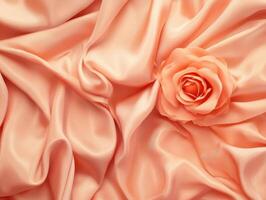 soft peach satin fabric with delicate rose accent creates serene atmosphere photo