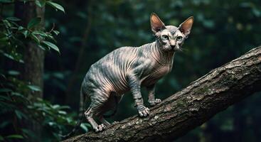 A sphycat is standing on a tree branch photo