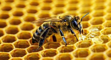 A Honey Bee Inside a Honeycomb Cell Working With Wax photo