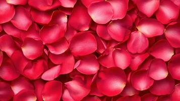 Velvety red rose petals create lush, romantic backdrop, perfect for any occasion. Their rich texture and vibrant color evoke feelings of love and photo