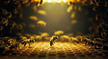 A Honey Bee Performs Its Iconic Waggle Dance on the Waxy Floor Communicating the Location photo