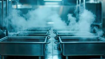 Automated food sterilization process in commercial kitchen with steam photo