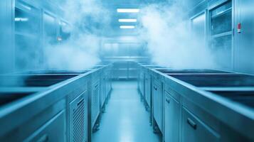 Automated food sterilization process with steam in modern kitchen photo