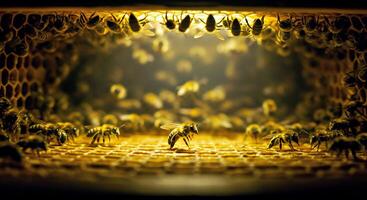 A Honey Bee Performs Its Iconic Waggle Dance on the Waxy Floor Communicating the Location of a Distant Flower Field photo