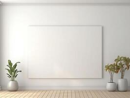 Empty room with white walls and a blank canvas photo