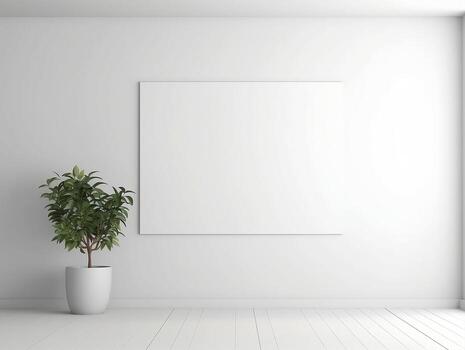 Empty room with white walls and a plant in a pot photo