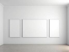 Empty room with three blank frames on the wall photo