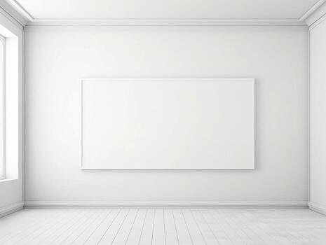 Empty room with white walls and a blank picture frame photo