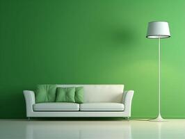 A green wall and a white couch photo