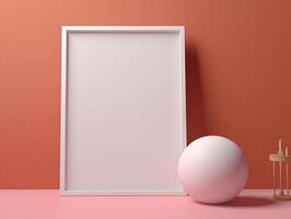 A white egg and a blank frame on a pink background photo