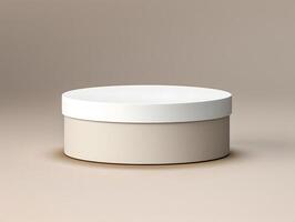 A white container with a lid on a beige background photo