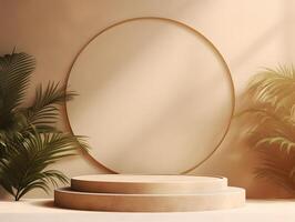 Round stage with palm trees and a round oval frame photo