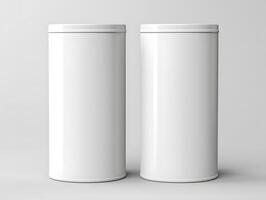 Two empty white containers on a gray background photo