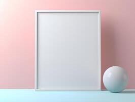 A blank white frame on a pink and blue background photo