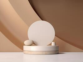 A white round object on a table with a marble photo