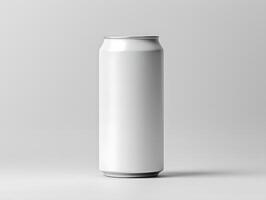 A white can of beer on a plain surface photo