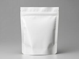 White packaging pouch mockup on grey background photo