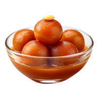 Gulab jamun with sugar syrup indian sweets in a bowl on a transparent background png