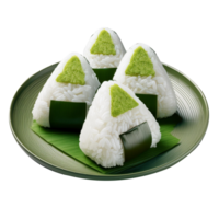 Onigiri rice ball on a plate on a transparent background png