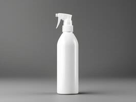 Blank spray bottle mockup with soft shadows and reflections photo