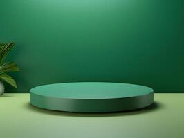 Green round table with plant on table and wall photo