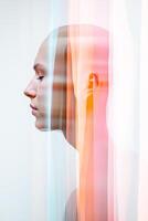 abstract gender identiy illustration of bald androgynous non-binary person with rainbow color overlay photo