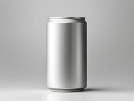 Sleek aluminum can mockup for soft drinks, beer, and cold beverages photo