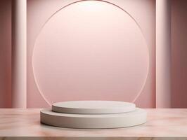 An empty podium with a pink background photo