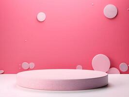 3d render of a round table on a pink background photo