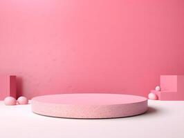 Round table with pink background and pink balls photo