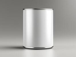 A white can on a gray background photo
