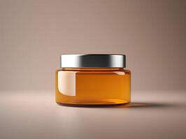 A jar of cosmetic cream on a brown background photo