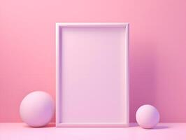 Pink easter eggs and a blank frame on a pink background photo