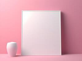 A blank white frame on a pink wall photo