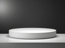 White round podium on a table with a black background photo
