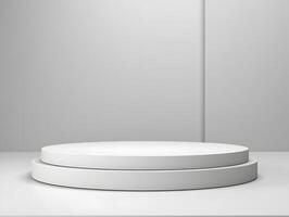 3d render of empty white pedestal on a table photo
