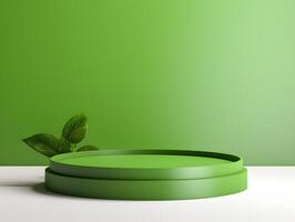 Green round table with plant on it photo