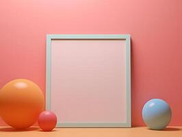 3d render of easter egg and frame on pink background photo