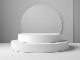 White pedestal with round mirror on white background 3d render photo