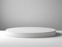 3d render of a white round table on a gray background photo