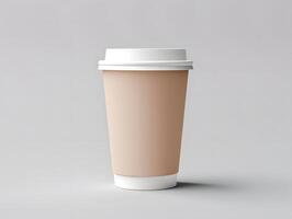 A coffee cup with a white lid on a gray background photo