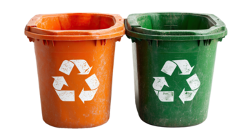 Eco-Friendly Red and Green Recycling Bins for Waste Sorting and Urban Garbage Disposal, Isolated on Transparent Background png