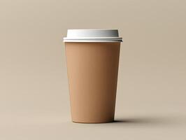 A coffee cup is shown on a beige background photo