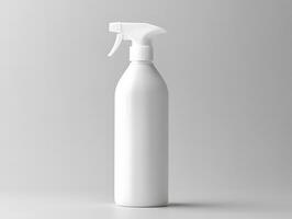 Blank white plastic spray bottle mockup on isolated white background photo